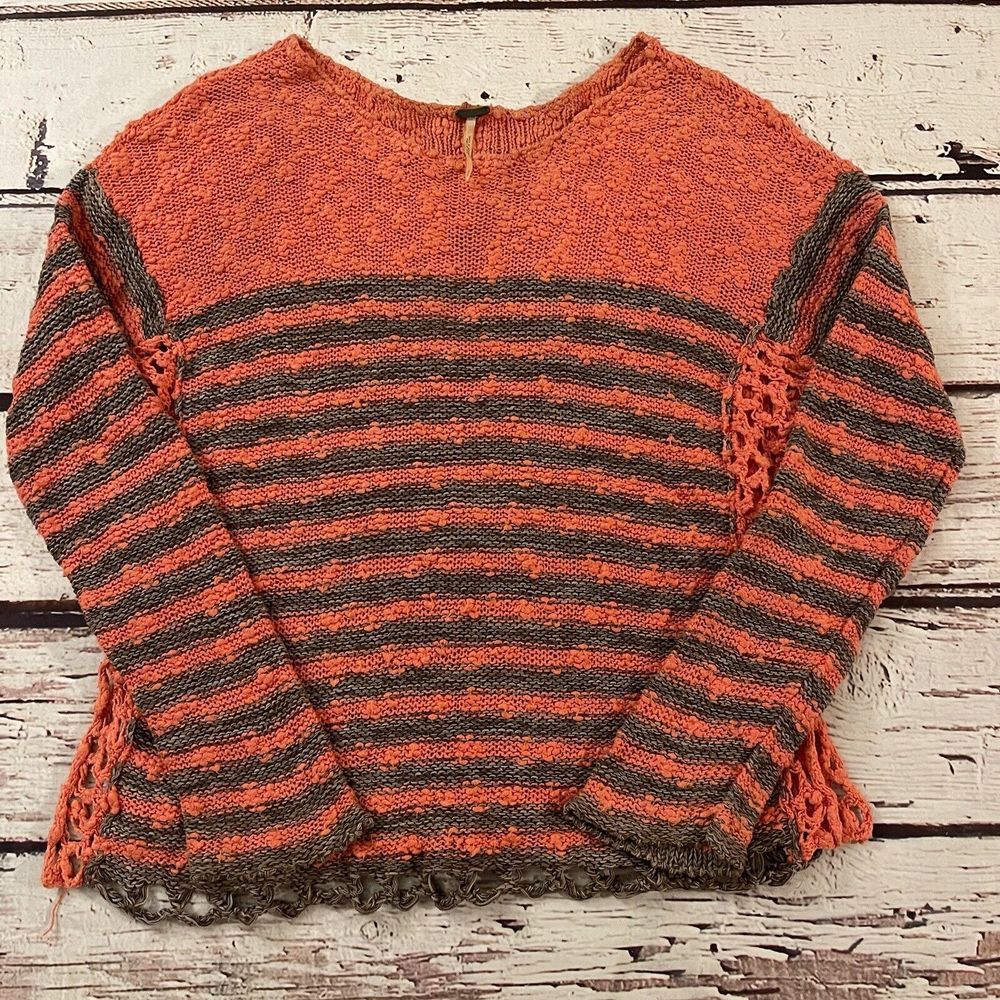 Free People Sweater Striped Scoop Neck Orange Open Knit Size Small French Creek